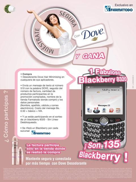 Desodorante Dove Hair Minimising rifa celulares Blackberry