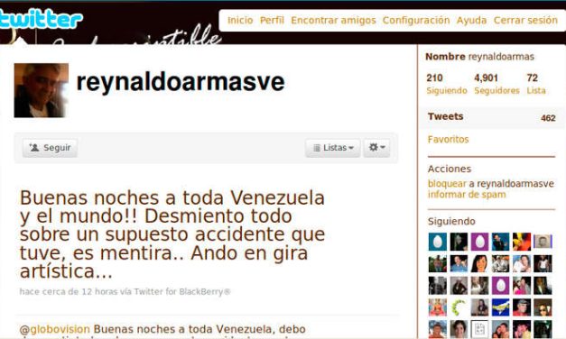 Reynaldo Armas desmiente en Twitter rumor sobre su muerte