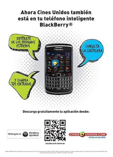 Cines Unidos presentó aplicación para BlackBerry® que permite adquirir entradas de cine