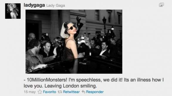 Lady Gaga es la primera persona en llegar a 10 millones de seguidores en twitter