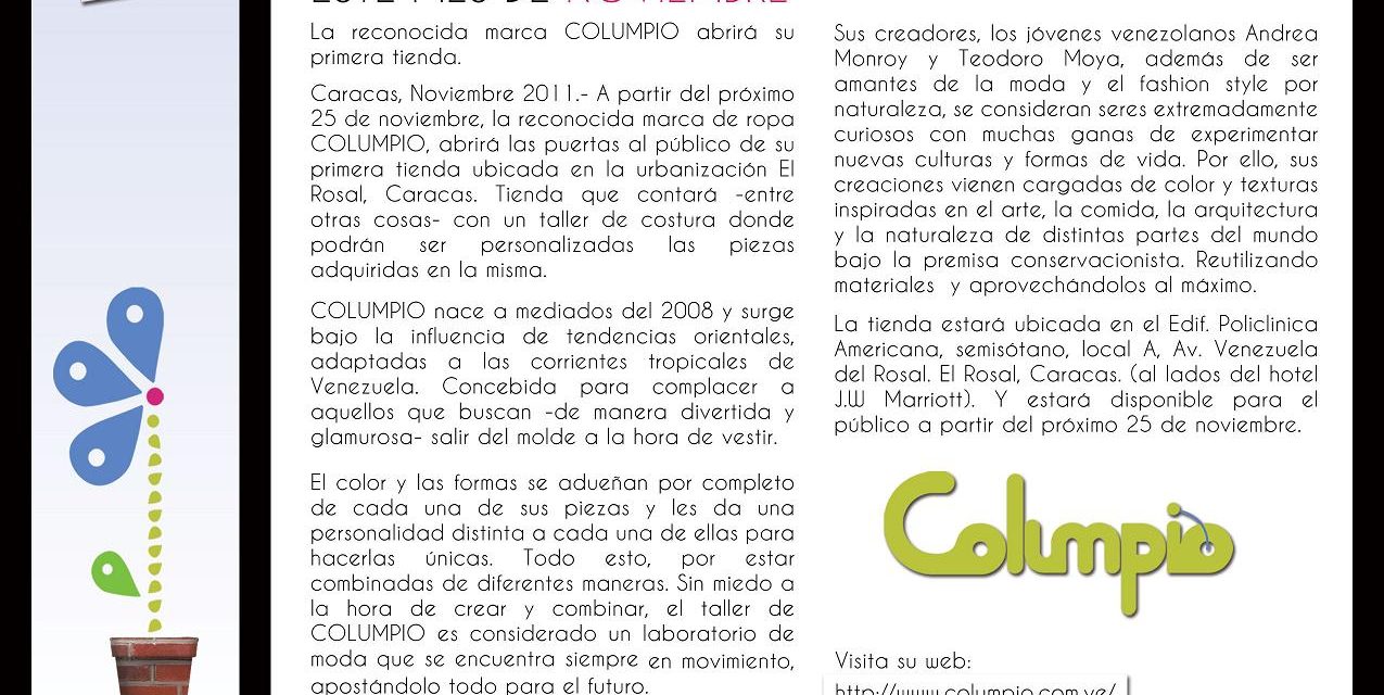 Este mes de noviembre La reconocida marca COLUMPIO abrirá su primera tienda