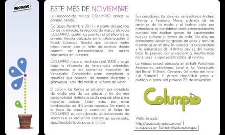 Este mes de noviembre La reconocida marca COLUMPIO abrirá su primera tienda