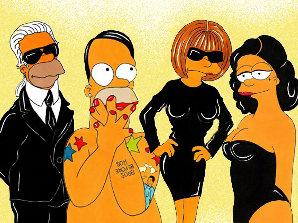 Los diseñadores Karl Lagerfeld, Donatella Versace y Coco Chanel en los Simpsons
