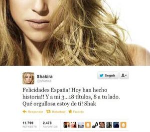 Shakira felicita a equipo de Piqué y expresa su orgullo
