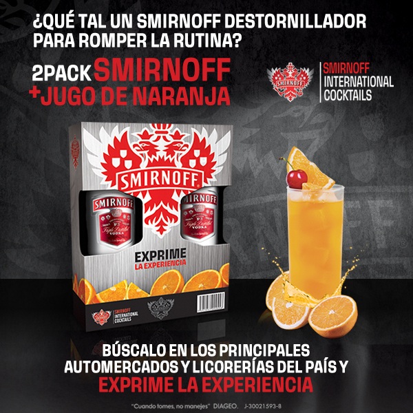 Smirnoff trae un espectacular Pack con dos botellas y un litro de jugo de naranja
