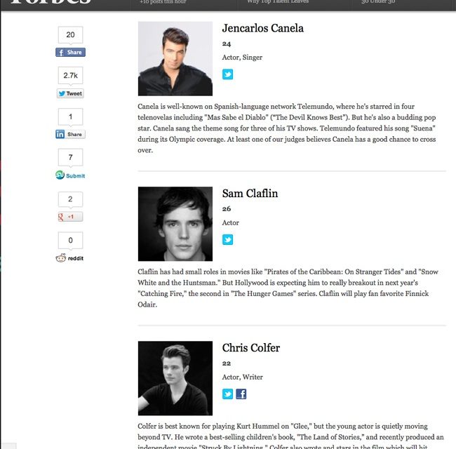 Jencarlos Canela entre los jóvenes más influyentes del mundo según la revista Forbes