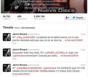 Jenni Rivera aún muerta atrae seguidores a su Twitter @jennirivera