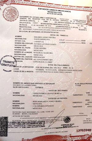 Acta de defunción de Jenni Rivera circula por la red y aqui te la mostramos