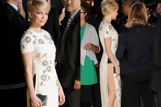 Michelle Williams dejó ver su ropa interior en premiere de nueva película