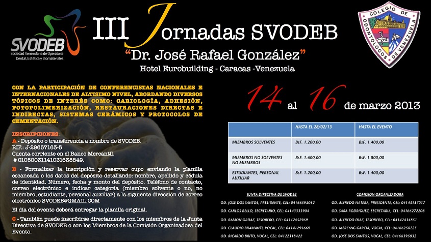La SVODEB presenta: III JORNADAS SVODEB »DR. JOSE RAFAEL GONZALEZ»