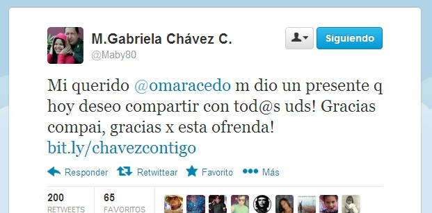 Omar Acedo obsequió a Maria Gabriela Chávez el tema »Chávez seguirá contigo» (+Audio)