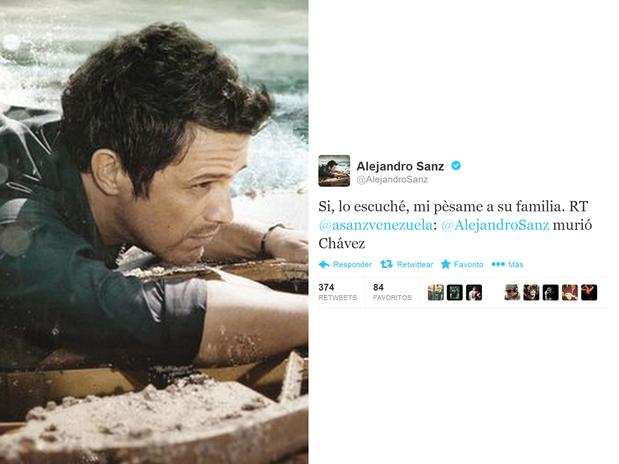 Alejandro Sanz envía sus condolencias a la familia y seguidores de Chávez