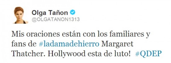 Olga Tañon sobre Margaret Thatcher: ¡Hollywood está de luto!