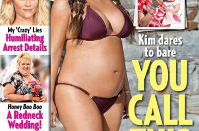 Kim Kardashian es captada en bikini luciendo su avanzado embarazo