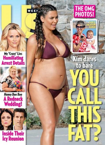 Kim Kardashian es captada en bikini luciendo su avanzado embarazo