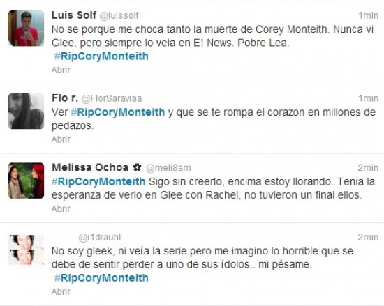 Glee: Muerte de Cory Monteith causa conmoción en redes sociales