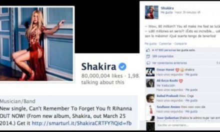 Shakira alcanzó los 80 millones de fans en Facebook