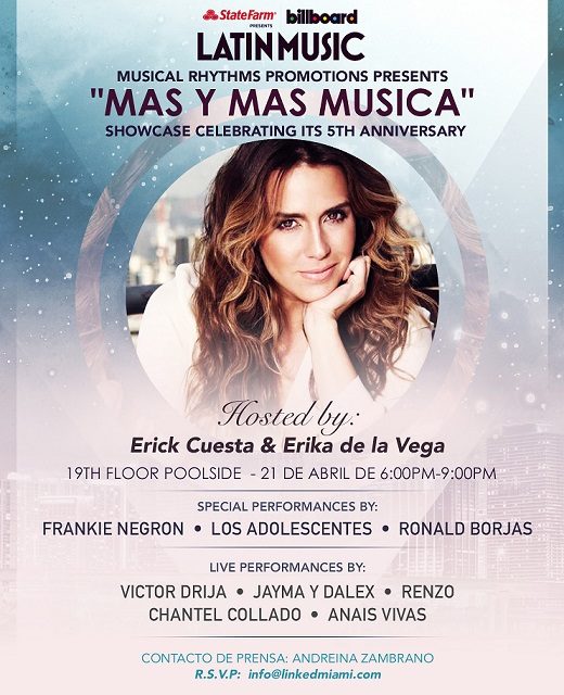 Erika de la Vega presentará en los Latin Billboard Music Conferences El Showcase »Más y Más» Música