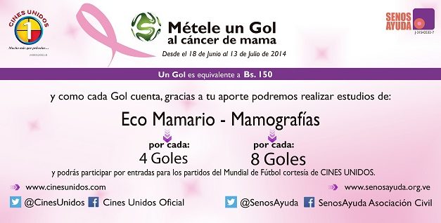 Con SenosAyuda y Cines Unidos »métele un gol al cáncer de mama»