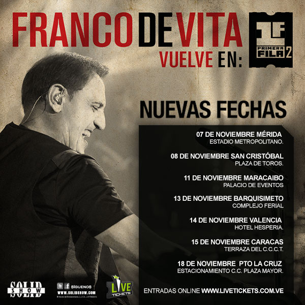 Nuevas fechas para conciertos de Franco De Vita en Venezuela