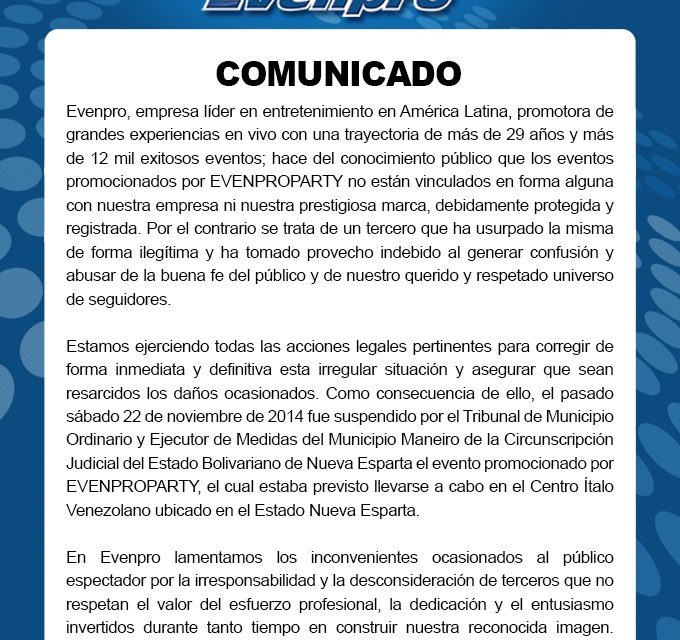 Comunicado de Evenpro