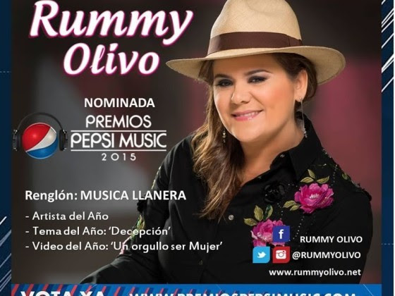 Rummy Olivo va por tres nominaciones al Pepsi Music