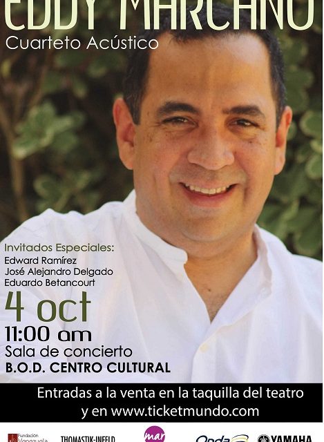 Eddy Marcano Cuarteto Acústico se presentará el 4 de octubre en el Centro Cultural BOD