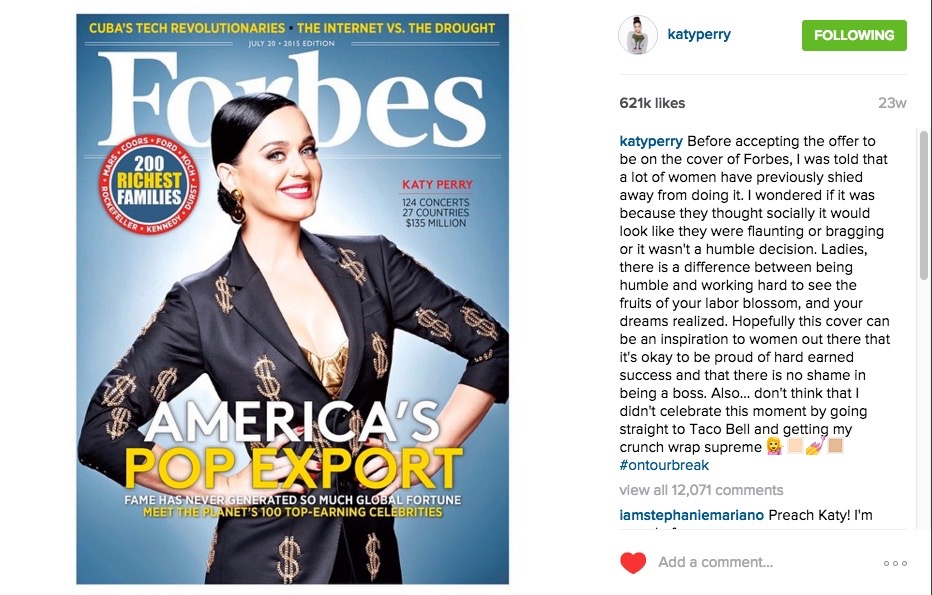 Forbes: Katy Perry es la cantante mejor pagada con 135 mdd en 2015