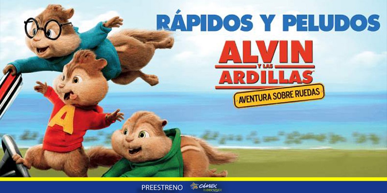 »Alvin y las ardillas: Aventura sobre ruedas» llegan en preestreno exclusivo a Cinex